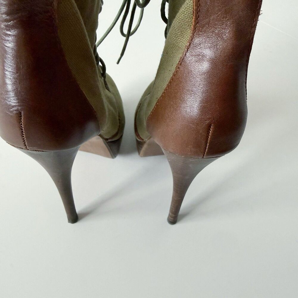 Steve Madden Army Green Stiletto High Heel Ankle Boots Lace Up Combat Military 6 - Picture 4 of 16